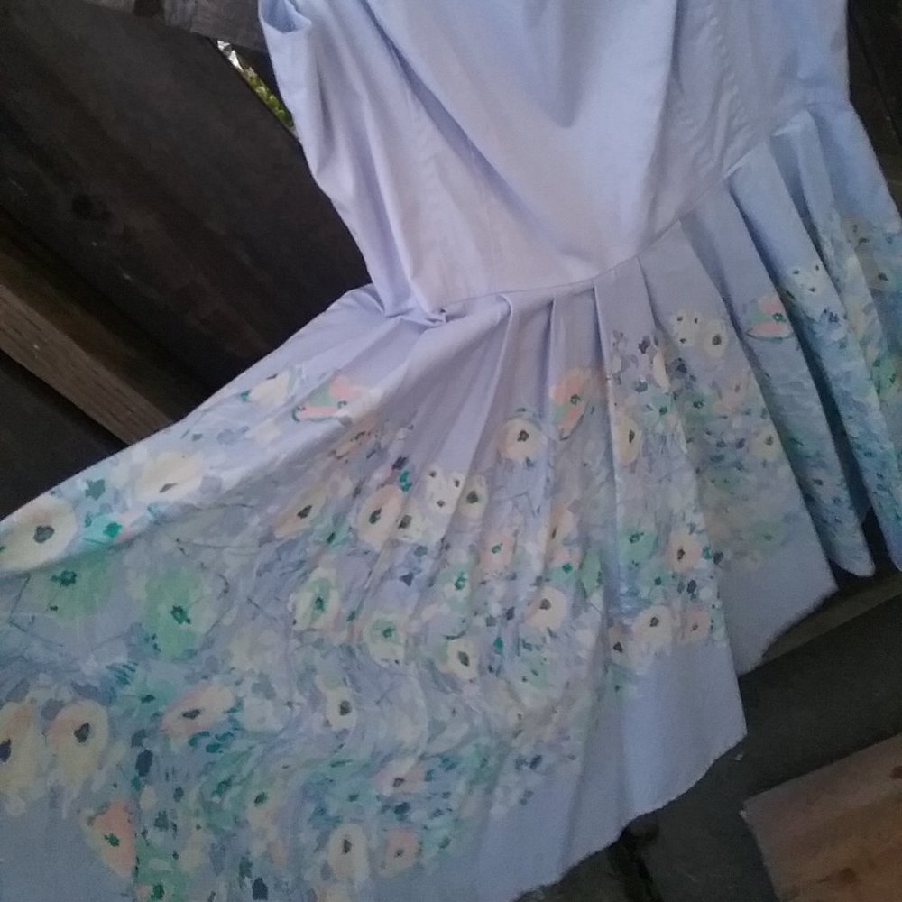 NWT Icy Blue Floral Dress Size 14 Princess Easter Feminine Wedding Guest Retro - Picture 3 of 11